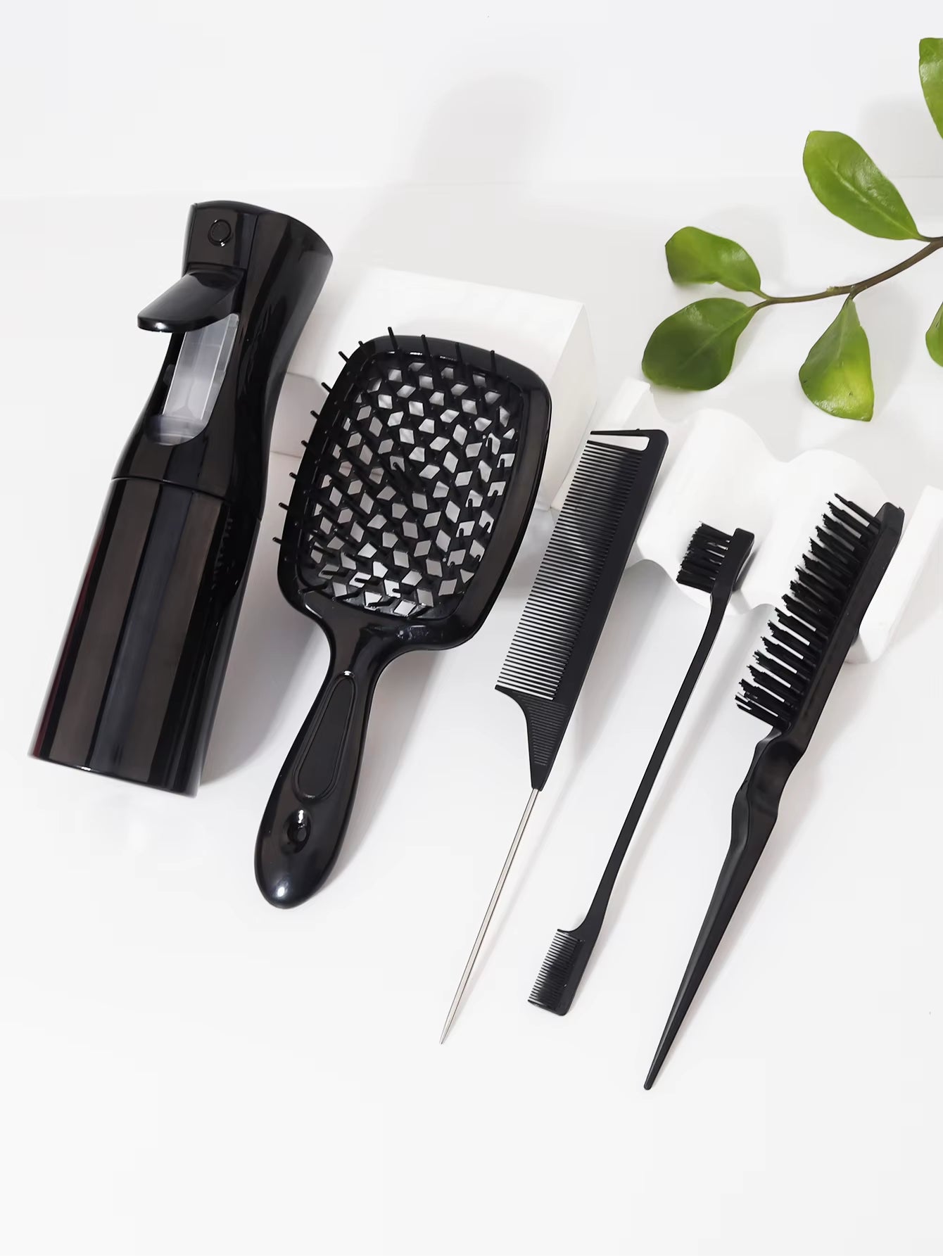5 Pieces/Set of Hair Tool Set, Hollow Comb, Rat Tail Comb, Tease Comb, Edge Control Comb, Hair Spray Bottle