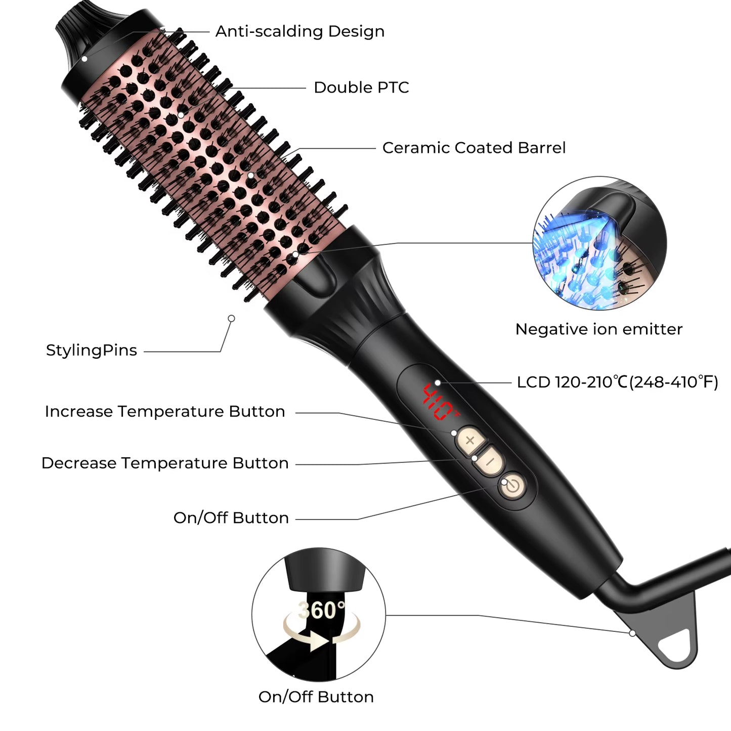 Thermal Brush One-Step Hot Air Brush&Volumizer Hair Curler Straightener Hair Styling Brush Professional Curling Iron Heated