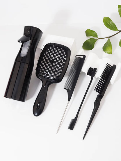 5 Pieces/Set of Hair Tool Set, Hollow Comb, Rat Tail Comb, Tease Comb, Edge Control Comb, Hair Spray Bottle