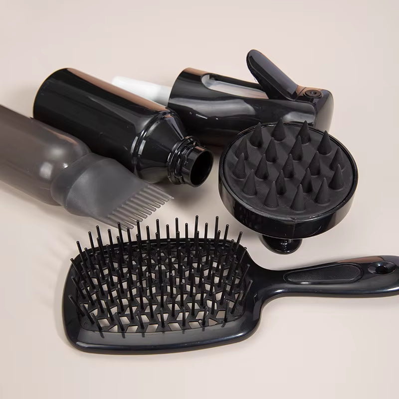 4Pcs Set Hollow Comb Set with Spray Bottle 200Ml Hair Care Product Set Silicone Shampoo Head Scalp Massage Brush