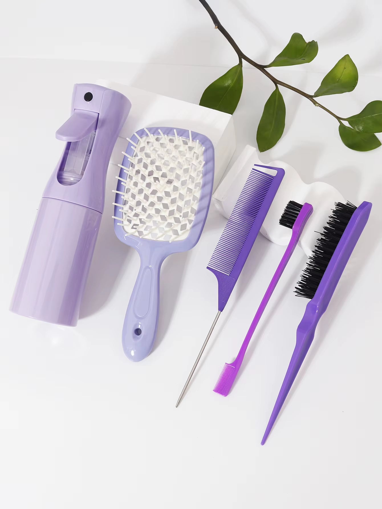 5 Pieces/Set of Hair Tool Set, Hollow Comb, Rat Tail Comb, Tease Comb, Edge Control Comb, Hair Spray Bottle