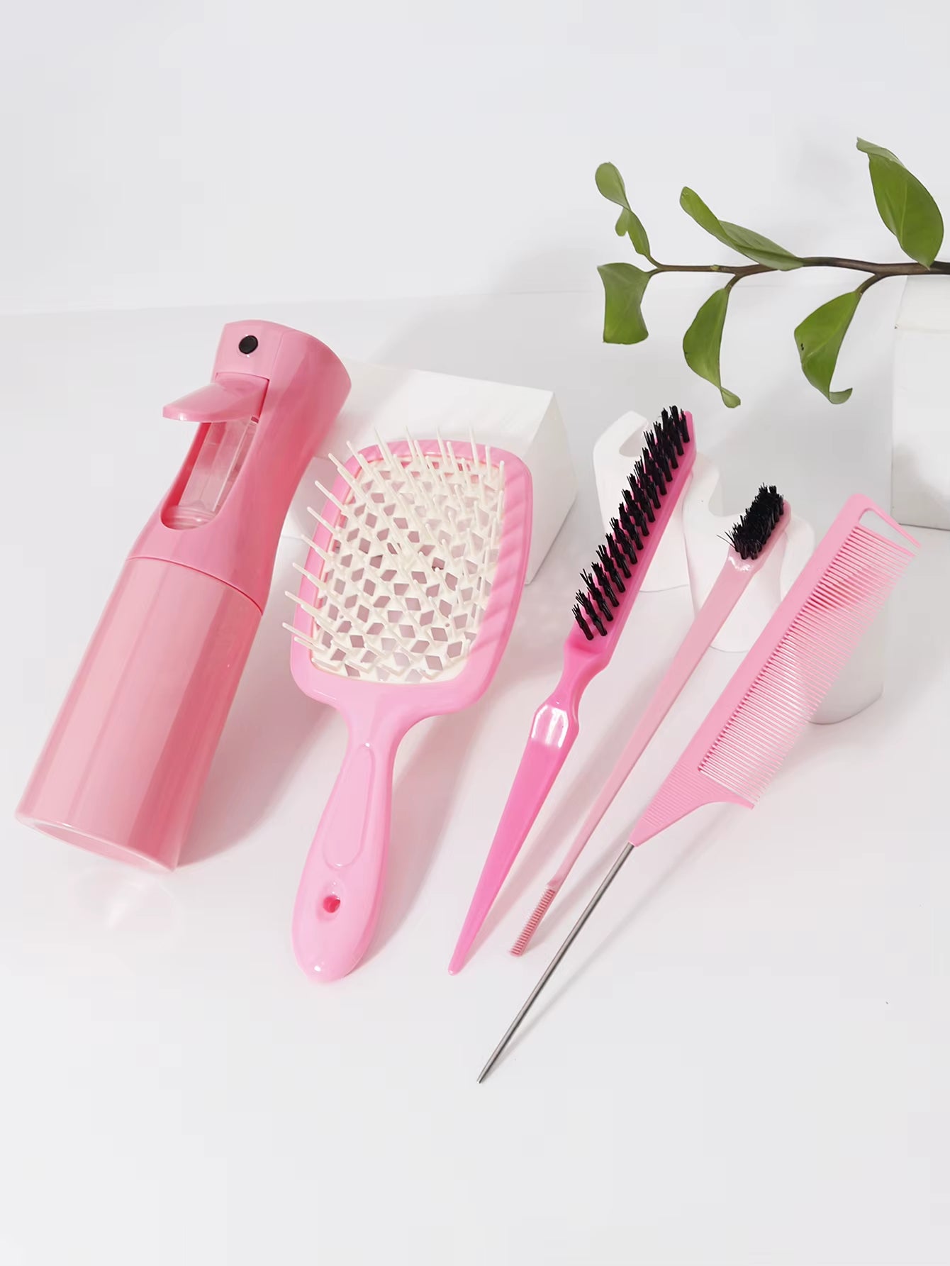 5 Pieces/Set of Hair Tool Set, Hollow Comb, Rat Tail Comb, Tease Comb, Edge Control Comb, Hair Spray Bottle
