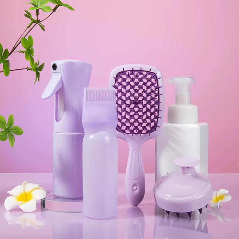 4Pcs Set Hollow Comb Set with Spray Bottle 200Ml Hair Care Product Set Silicone Shampoo Head Scalp Massage Brush