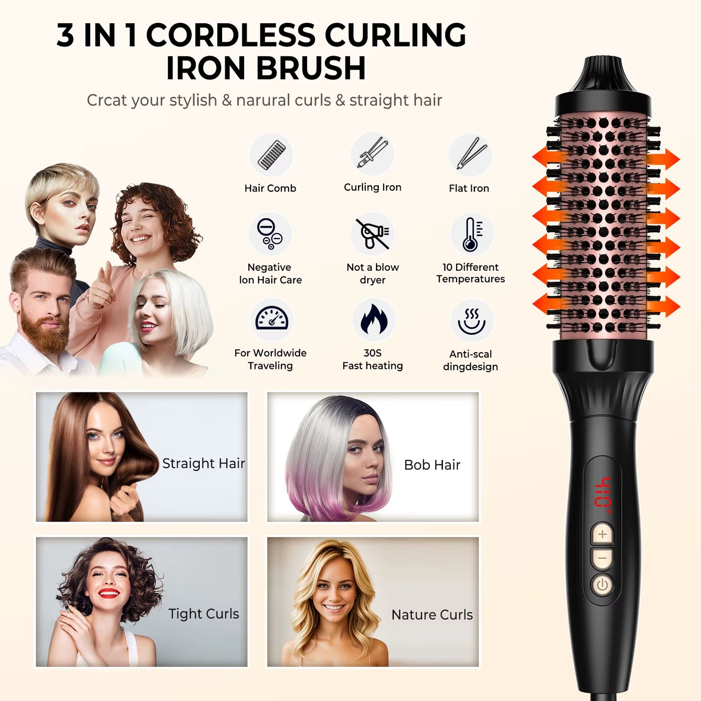 Thermal Brush One-Step Hot Air Brush&Volumizer Hair Curler Straightener Hair Styling Brush Professional Curling Iron Heated