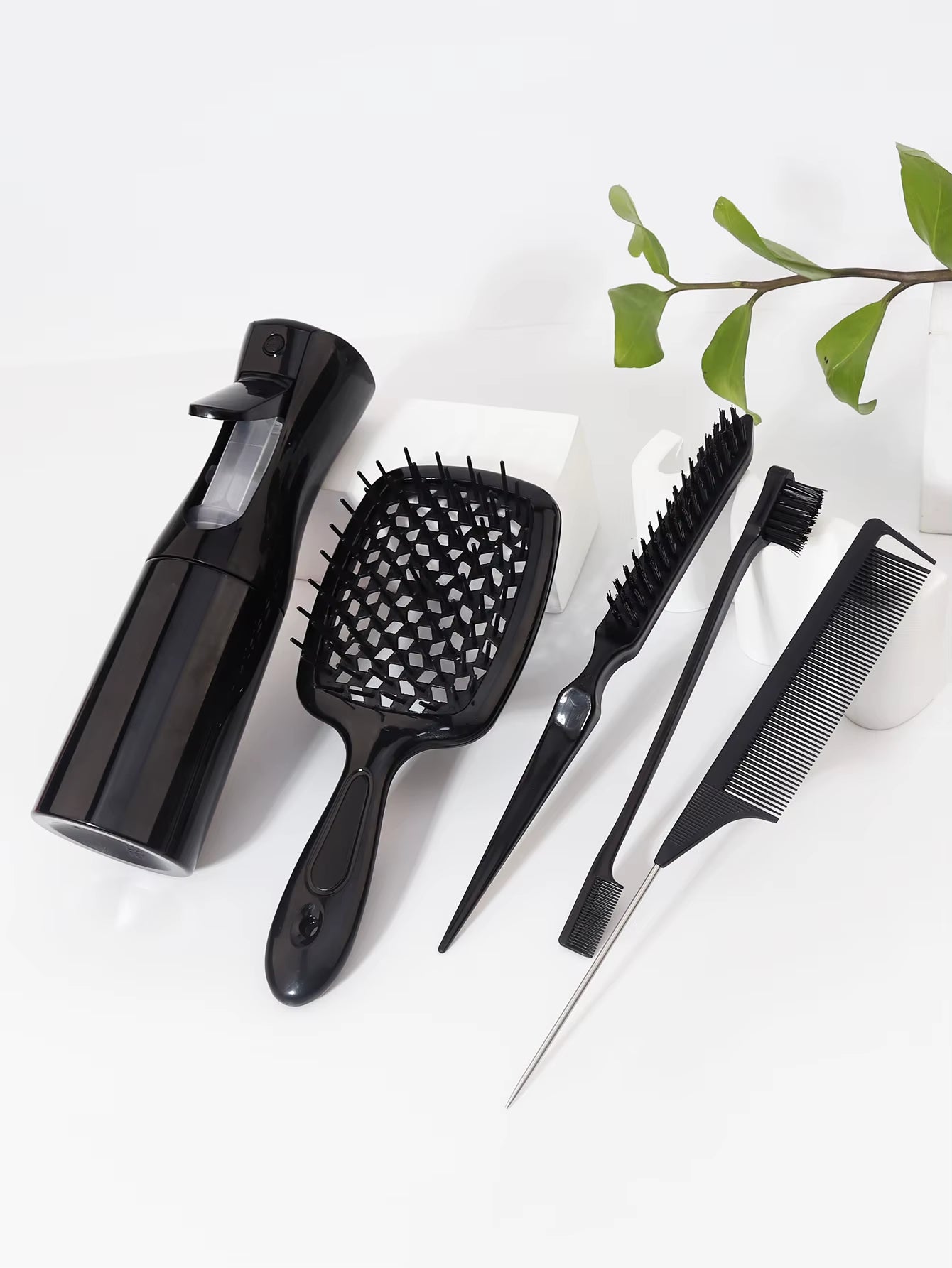 5 Pieces/Set of Hair Tool Set, Hollow Comb, Rat Tail Comb, Tease Comb, Edge Control Comb, Hair Spray Bottle