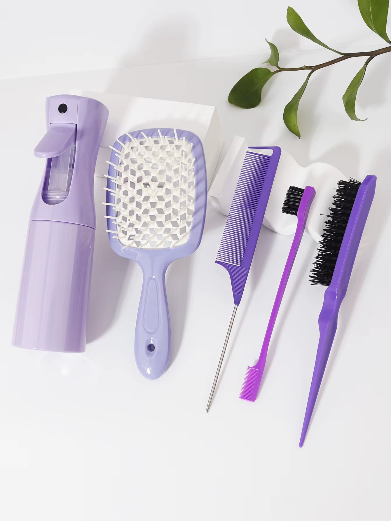 5 Pieces/Set of Hair Tool Set, Hollow Comb, Rat Tail Comb, Tease Comb, Edge Control Comb, Hair Spray Bottle