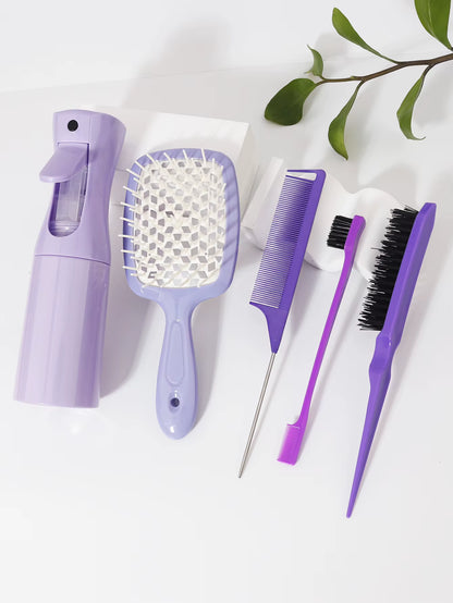 5 Pieces/Set of Hair Tool Set, Hollow Comb, Rat Tail Comb, Tease Comb, Edge Control Comb, Hair Spray Bottle