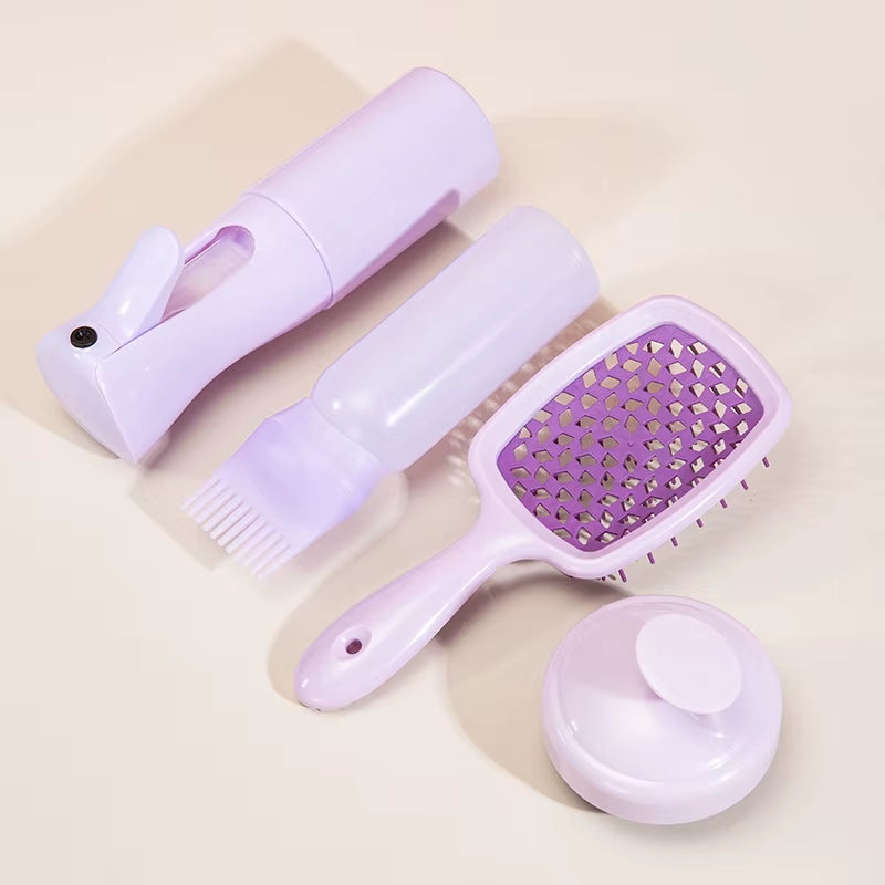 4Pcs Set Hollow Comb Set with Spray Bottle 200Ml Hair Care Product Set Silicone Shampoo Head Scalp Massage Brush