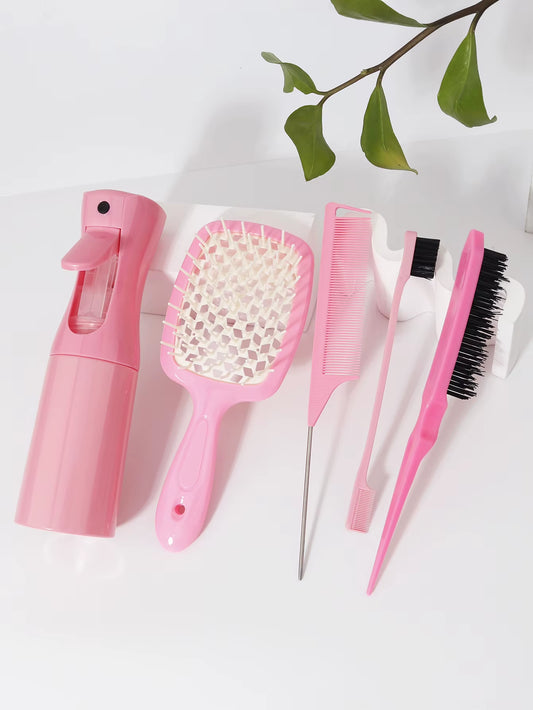 5 Pieces/Set of Hair Tool Set, Hollow Comb, Rat Tail Comb, Tease Comb, Edge Control Comb, Hair Spray Bottle